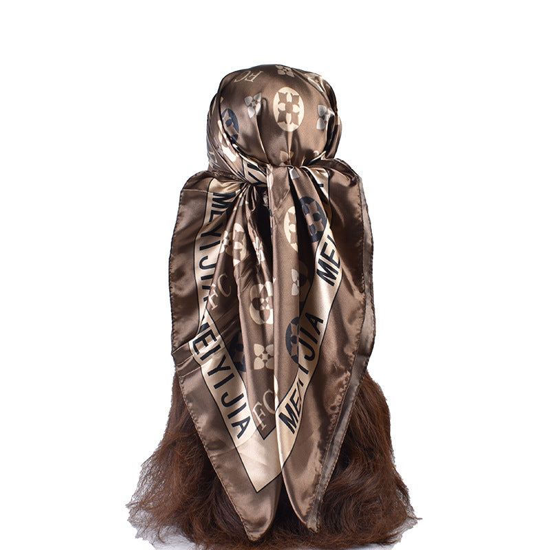 New stylish and elegant round letter edge pattern printing 90 satin large square towel headscarf