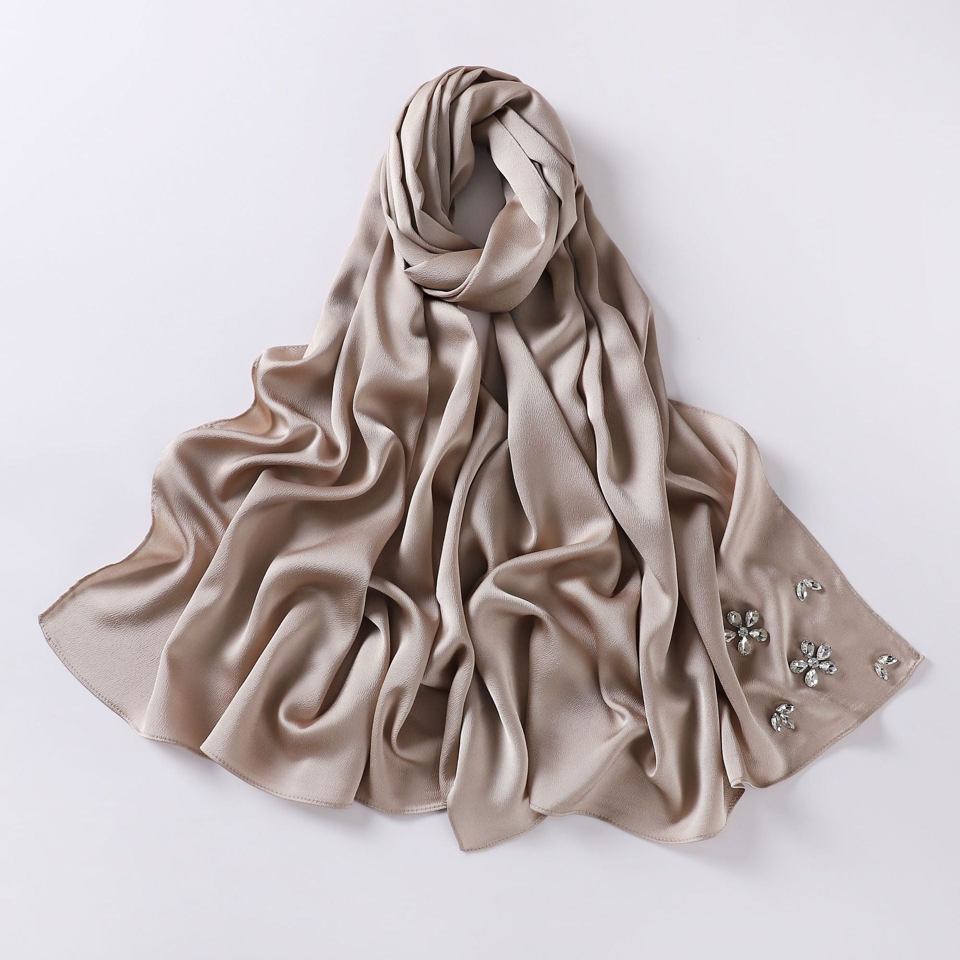 Simulation silk bubble chiffon handmade diamond-encrusted scarf gauze malay headscarf headscarf hijab