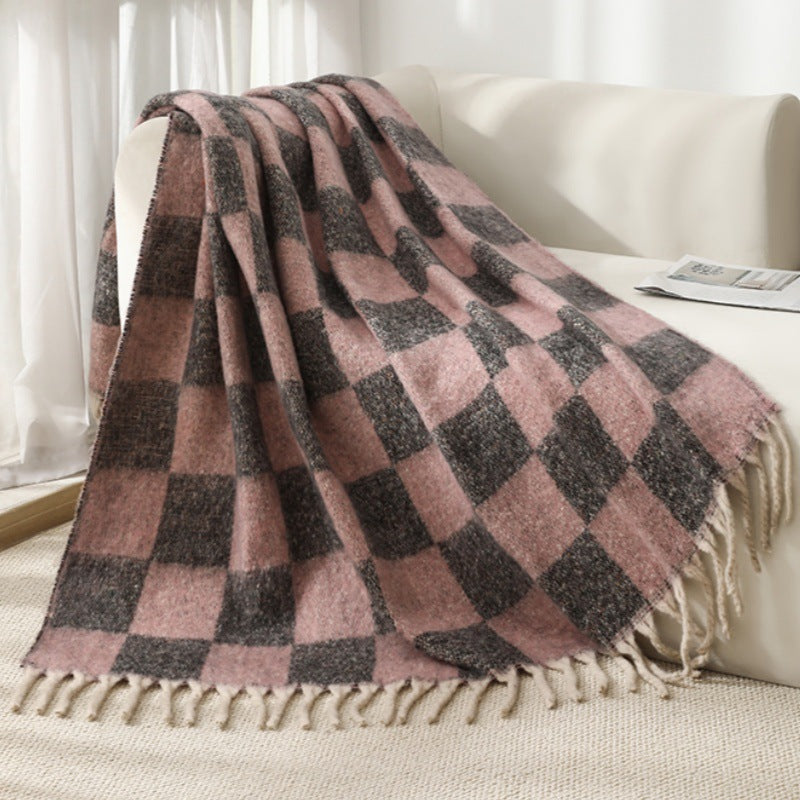 Blanket new European, American autumn and winter imitation mohair thickened checkered large shawl jacquard blanket