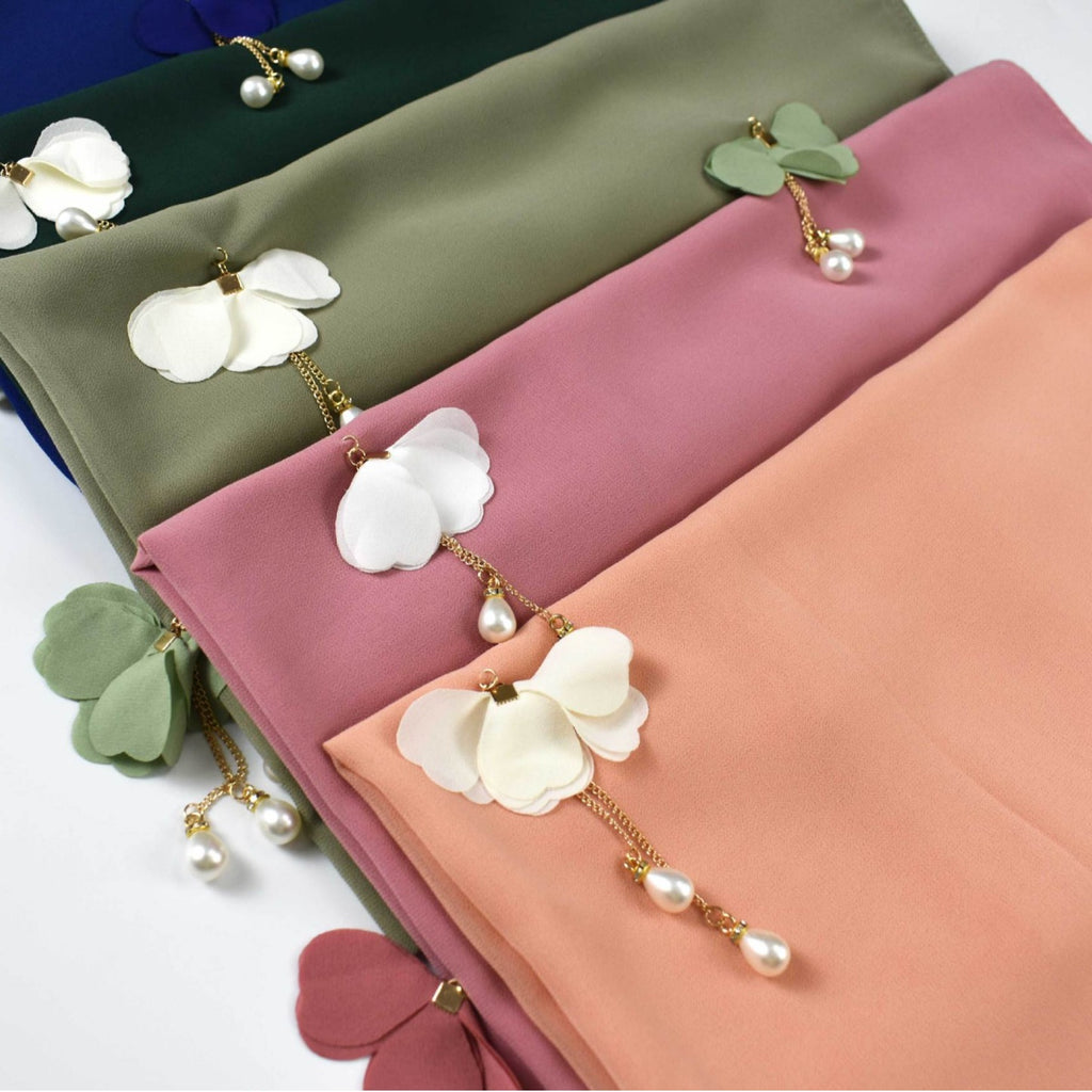 Spring and summer new pearl chiffon scarf women's hijab flower pearl yarn Middle East Malay headscarf