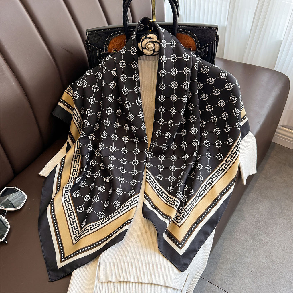 Fashion light luxury 90 twill silk scarf women's Japan and Korea simple striped large square scarf ins style multi-functional shawl scarf