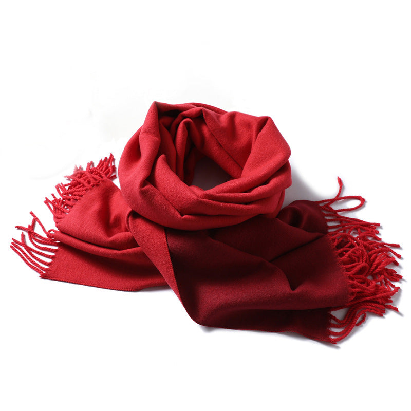 Simple solid color imitation cashmere scarf men's and women's winter thickened warm double-sided two-color versatile fringed shawl core-spun yarn