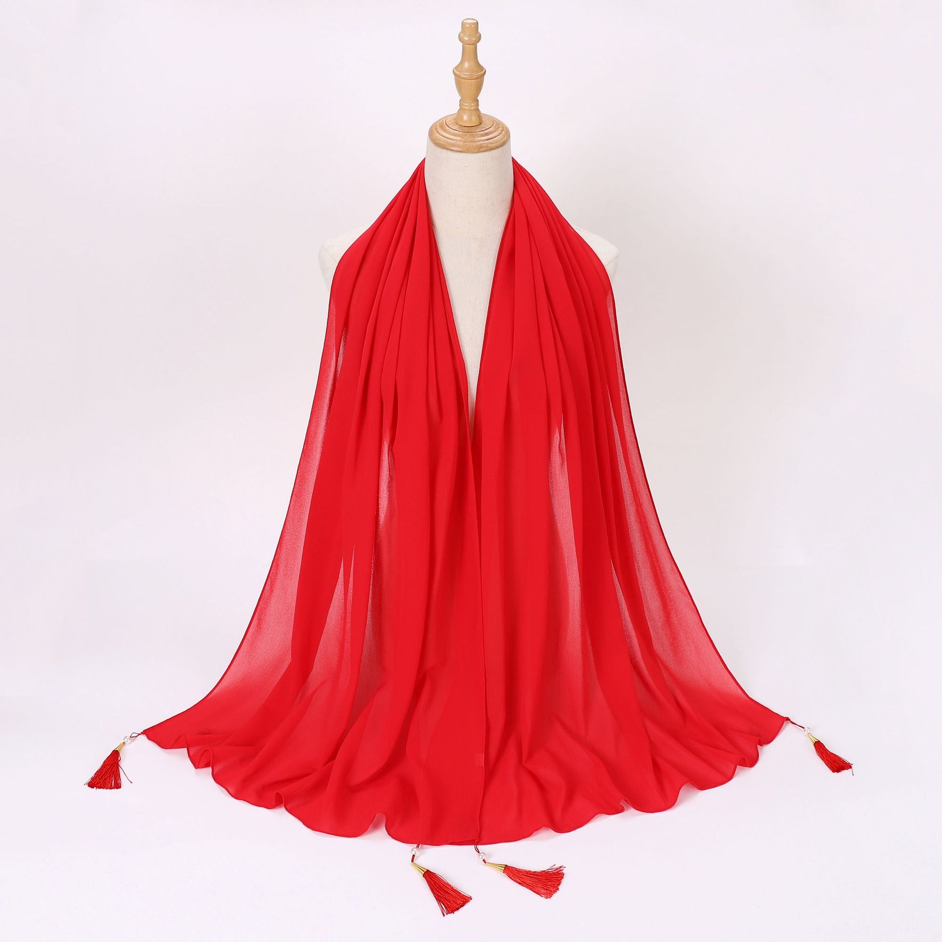 New bubble chiffon scarf Hijab Malaysia Indonesia gauze wrap headscarf cover headscarf four corners hanging tassel