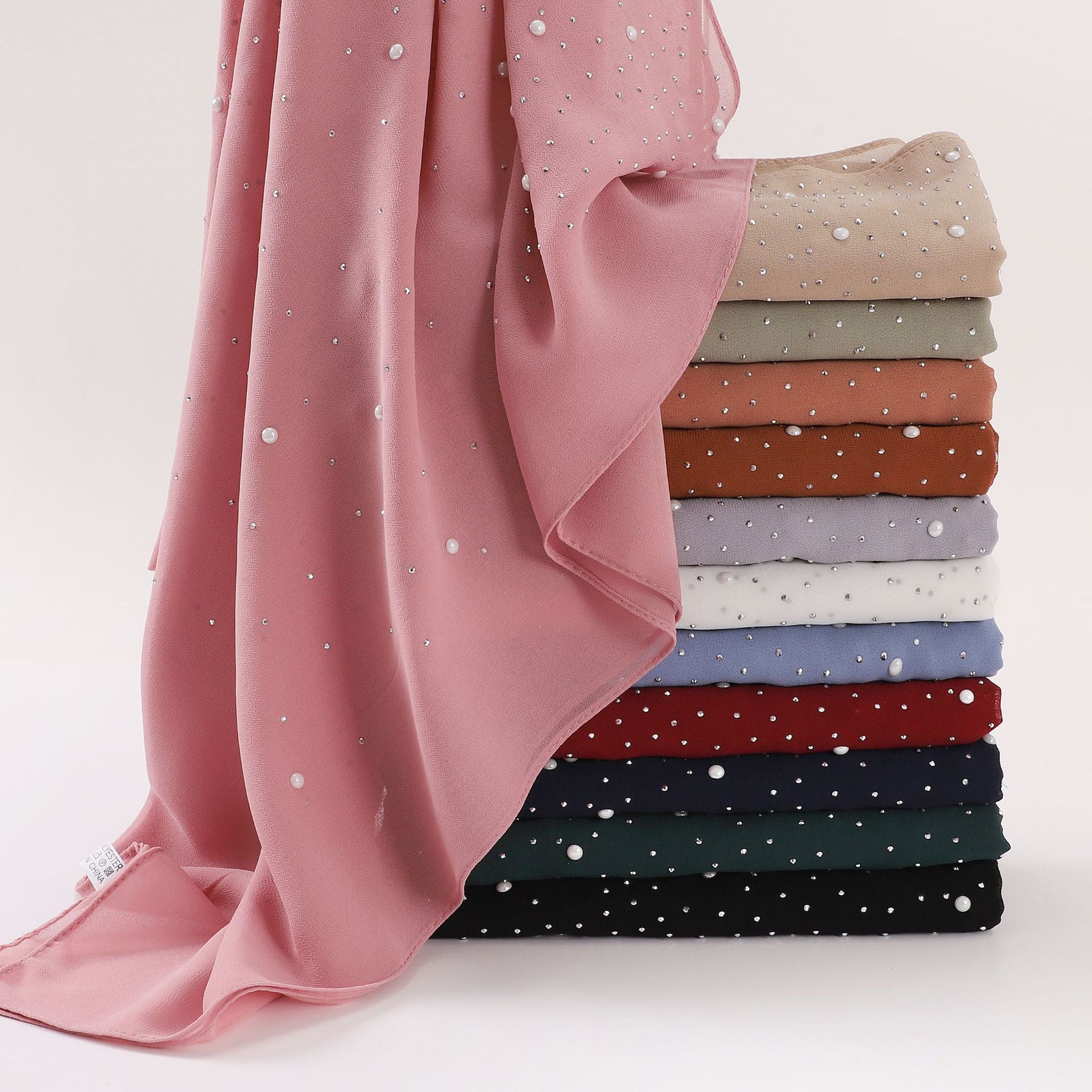 New Pearl Chiffon Ceramic Gypsy Star Diamond Long Towel Yarn Middle East Malay Head Towel hijab