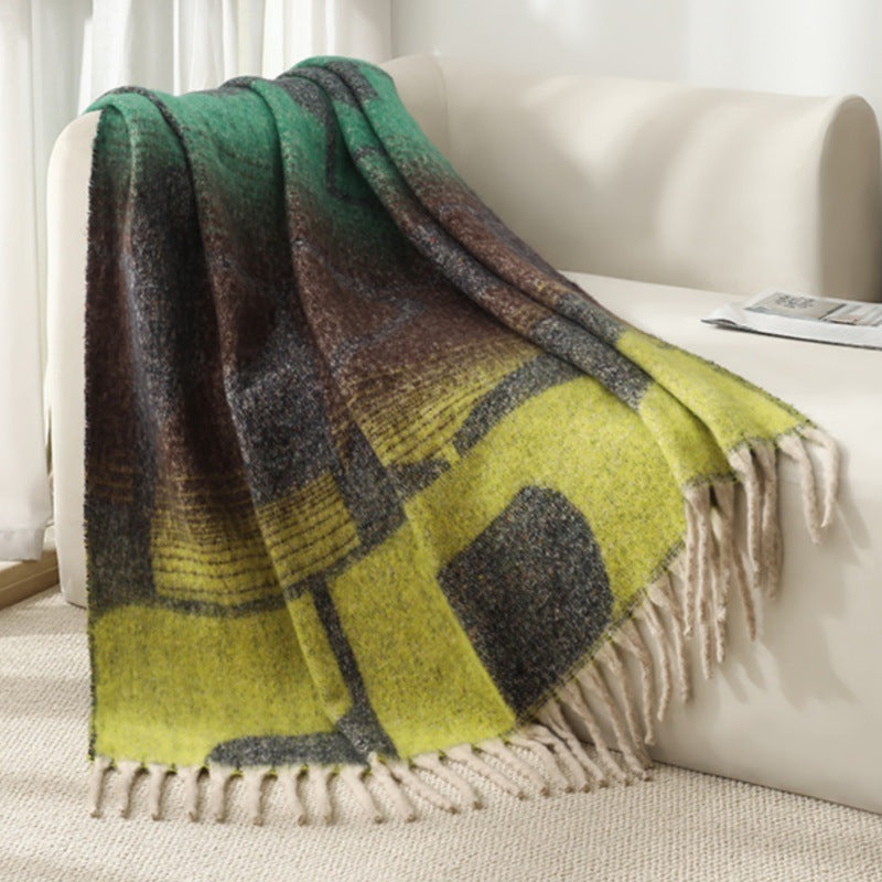 Blanket new European and American autumn and winter imitation mohair thickened geometric large shawl jacquard blanket