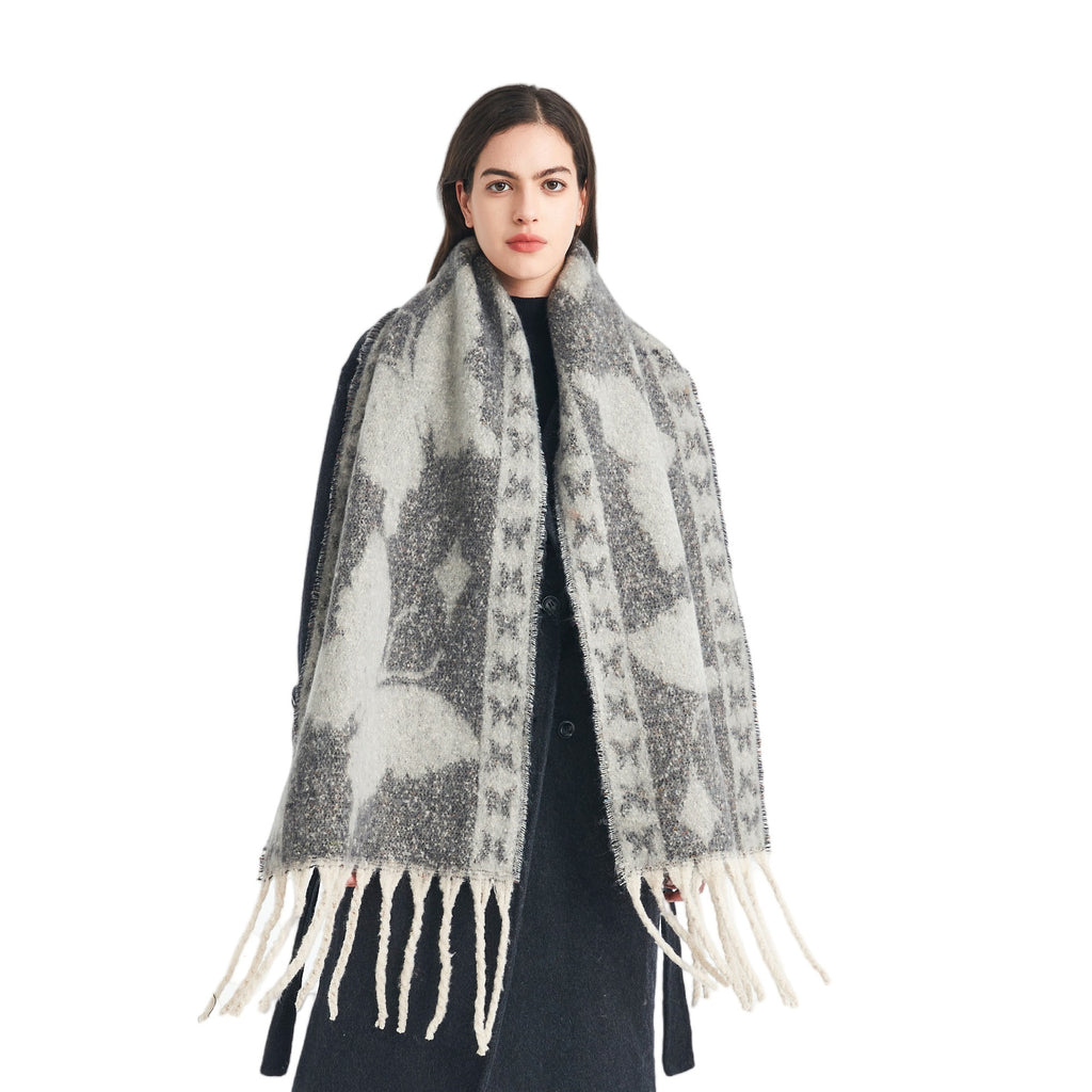 Scarf European, American autumn and winter thickened imitation mohair loop yarn butterfly jacquard scarf