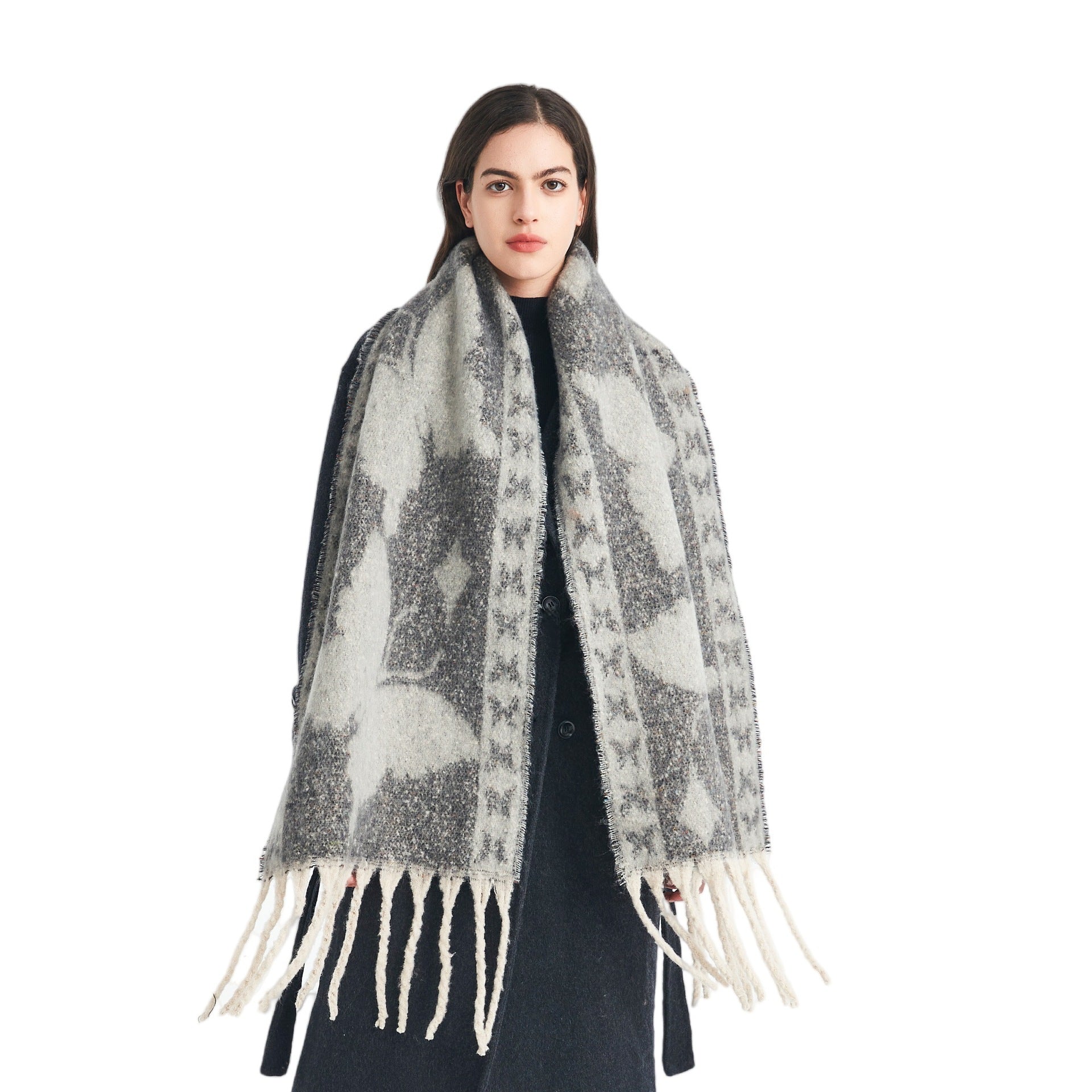 Scarf European, American autumn and winter thickened imitation mohair loop yarn butterfly jacquard scarf