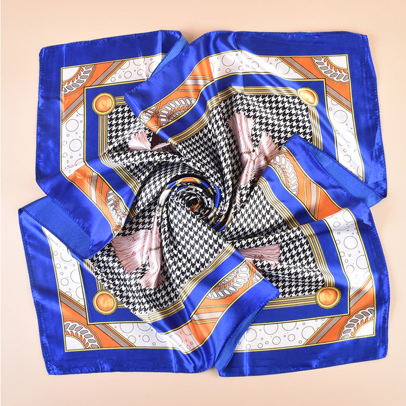 Spring new large shawl simulation silk thousand bird grid printing silk scarf head scarf 90-color diced large square scarf