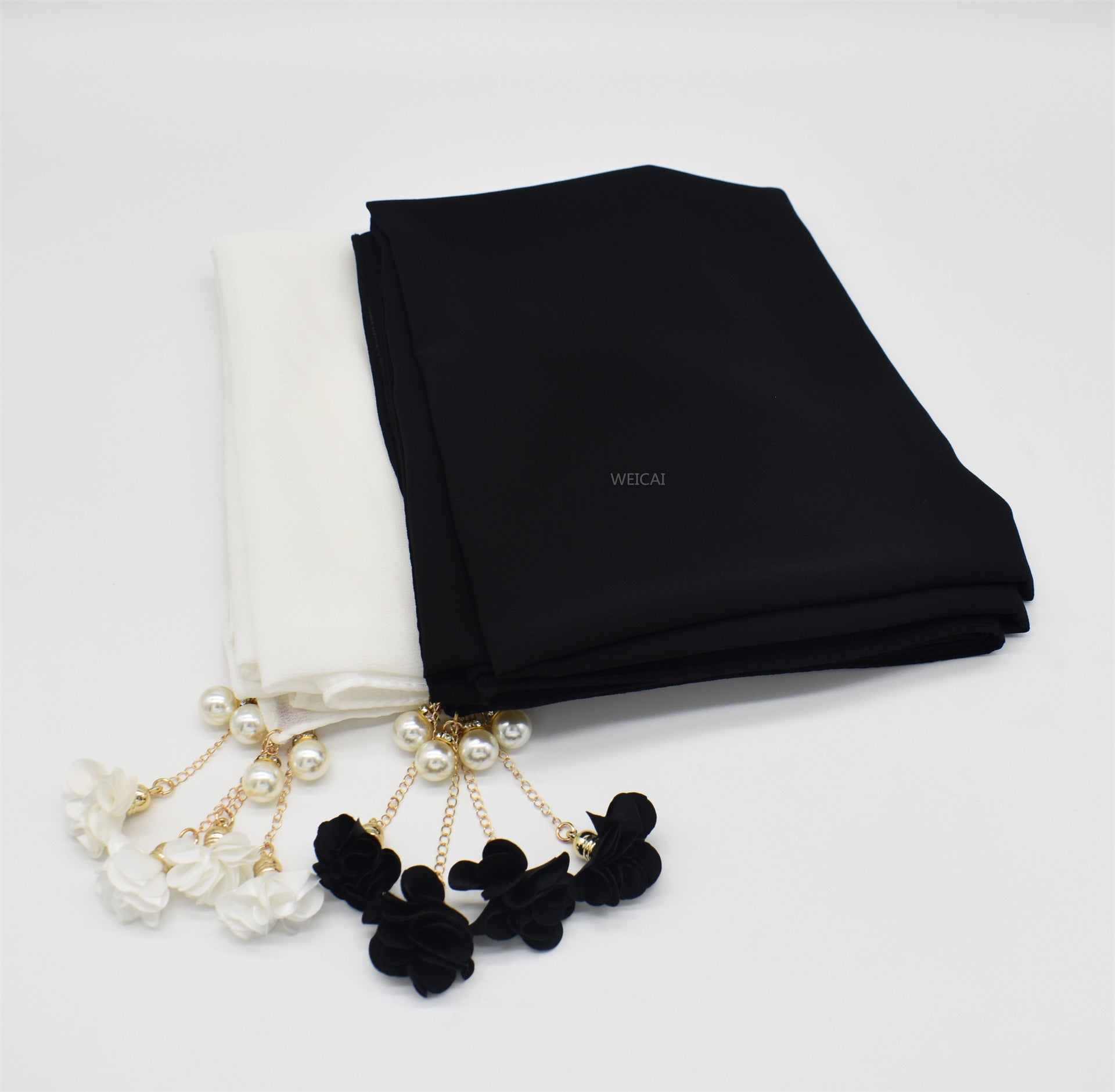 New monochrome pearl chiffon bubble bag headscarf exquisite pearl flower scarf women's scarf hijab