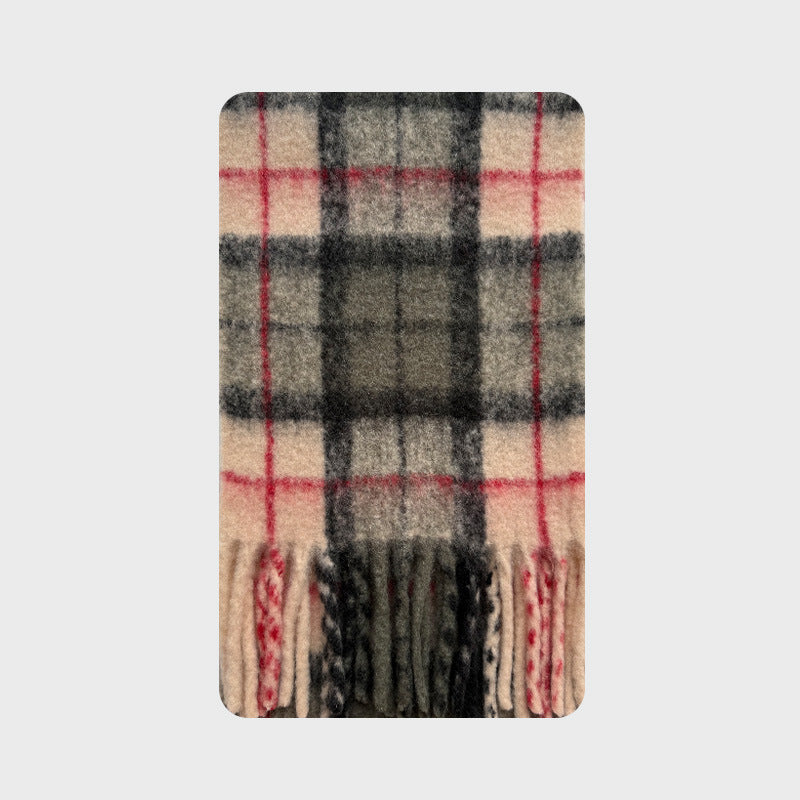 Japanese 20% New Zealand wool blended plaid scarf women's winter increase soft atmosphere shawl scarf