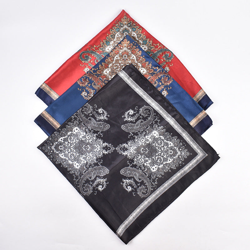 New versatile women's shawl scarf simulation silk 90 satin women's printed temperament silk scarf large square scarf headscarf