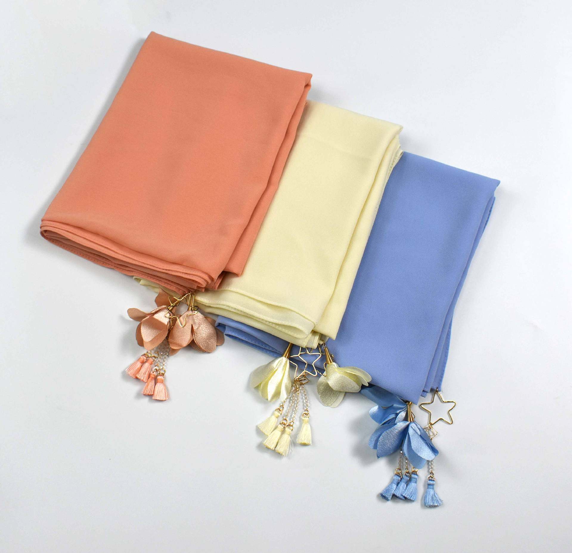 Monochrome pearl chiffon flower scarf  Malaysian headscarf Middle East Africa hijab