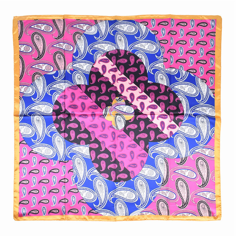 New French simple cashew flower pattern printing 90cm satin square scarf scarf silk scarf