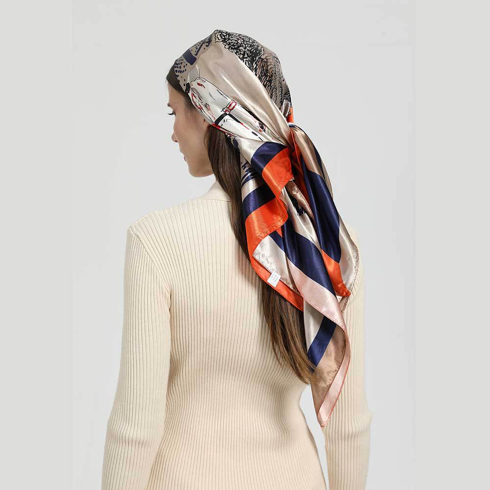 Indonesian, Malay women's head scarf, imitation silk and satin 90cm large square scarf, outer scarf