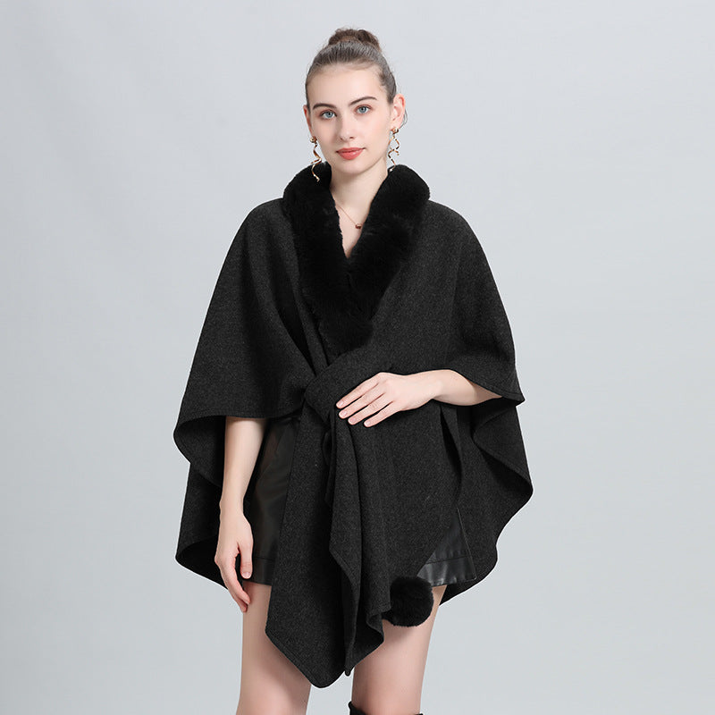 Hot autumn and winter new scarf shawl cape fur collar hairball knitted cardigan cape shawl 0962 #