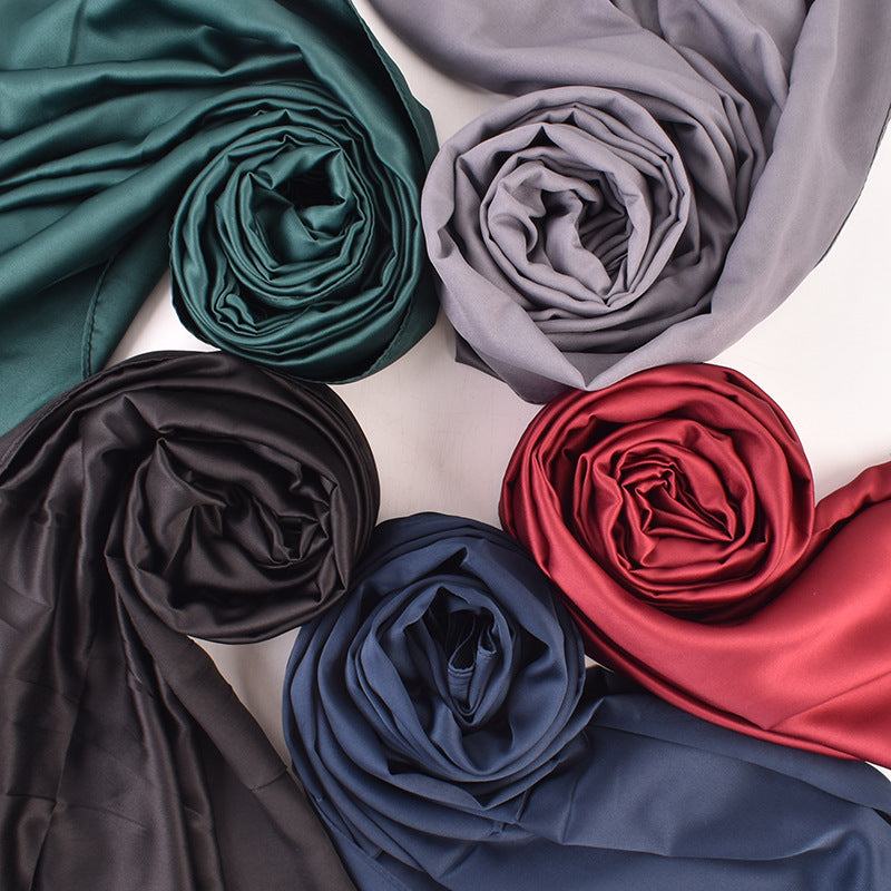 Autumn and winter new Malaysian imitation silk matte satin monochrome solid color 90 plain simple square towel batch