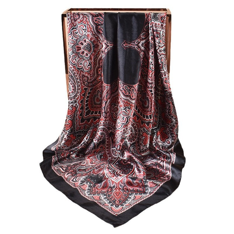 New 90cm-satin symmetrical cashew flower printing square scarf with sunscreen, head silk scarf decoration, scarf