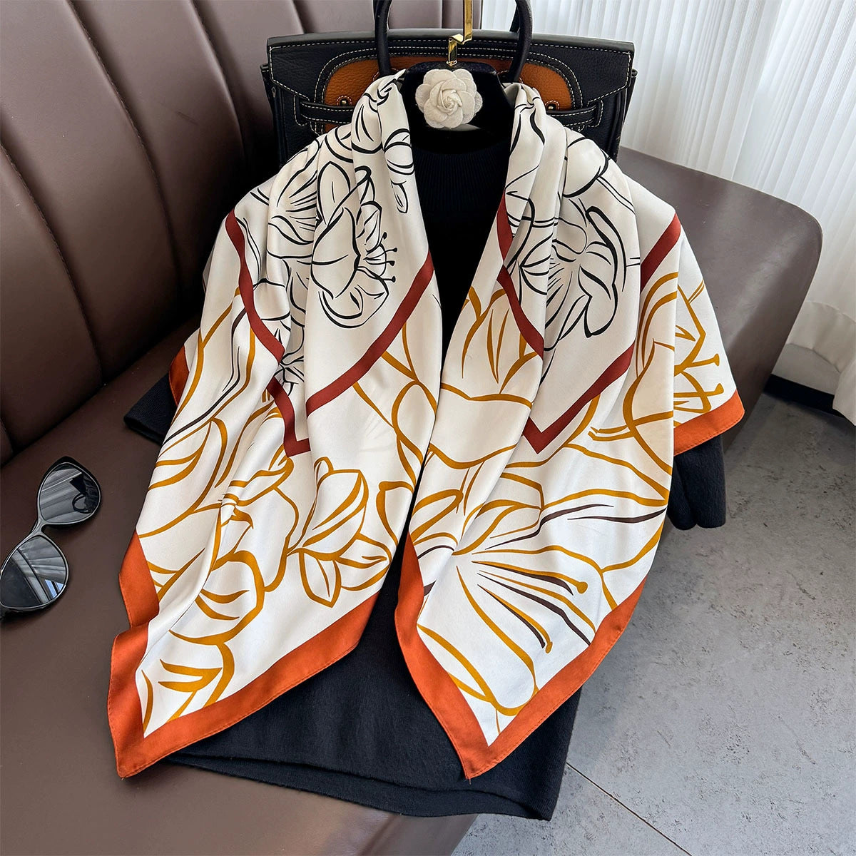 Summer Korean version of simple striped scarf twill square scarf 90cm fashionable versatile sunscreen shawl headscarf women