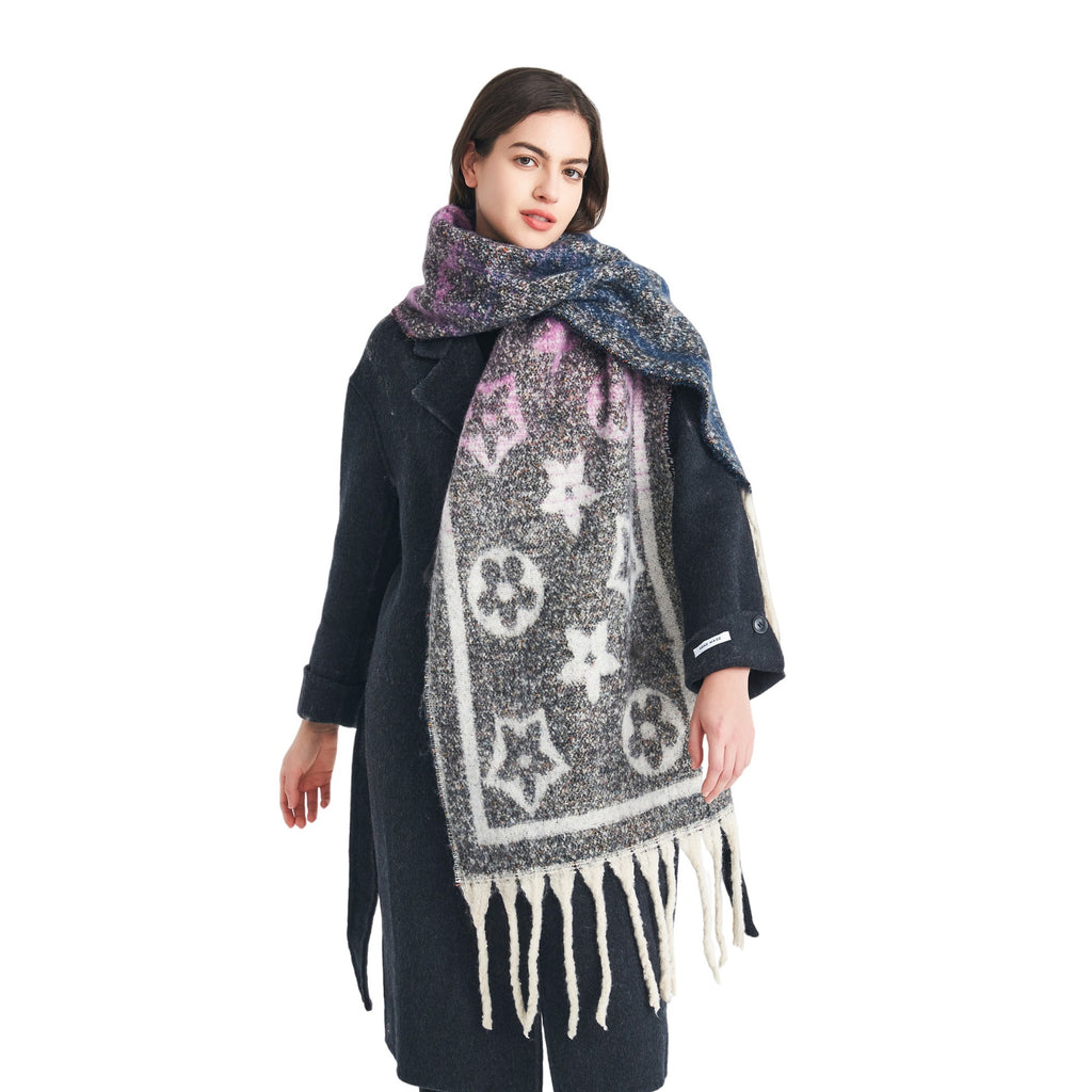 2025 new European, American autumn and winter circle yarn jacquard little star fringed scarf