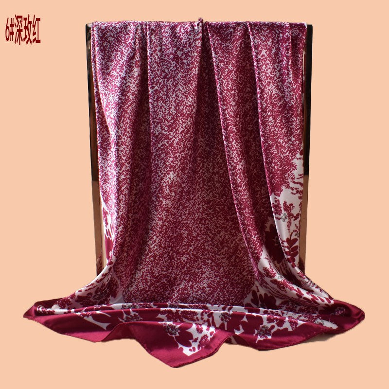 New 90cm satin classic flower edge printed square scarf with sunscreen bag head silk scarf decorative scarf