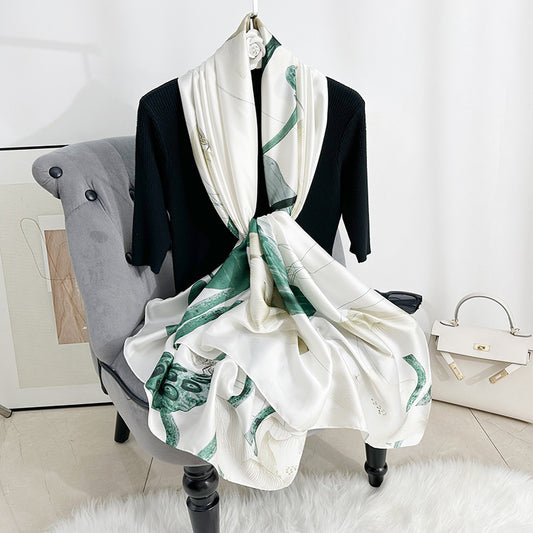 Spring and summer new fashionable and foreign long silk scarves give mother gifts, Lijing satin long scarves travel versatile and light shawls