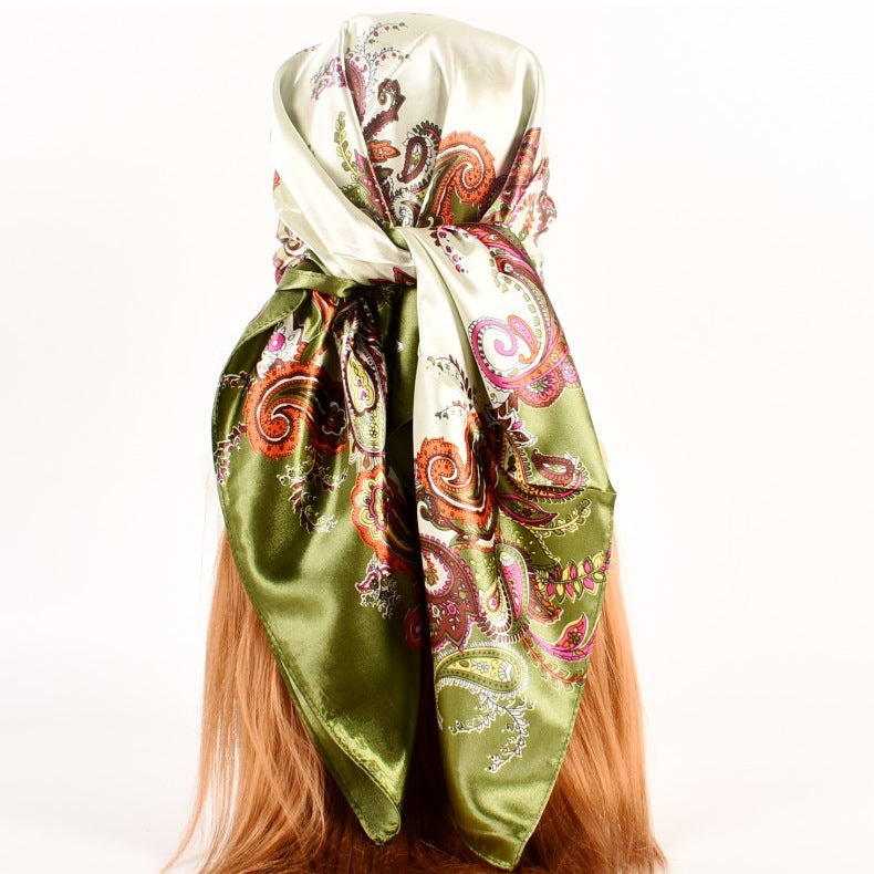 Fashion women's autumn and winter new large cashew flower large square scarf silk scarf, printed fashion headscarf