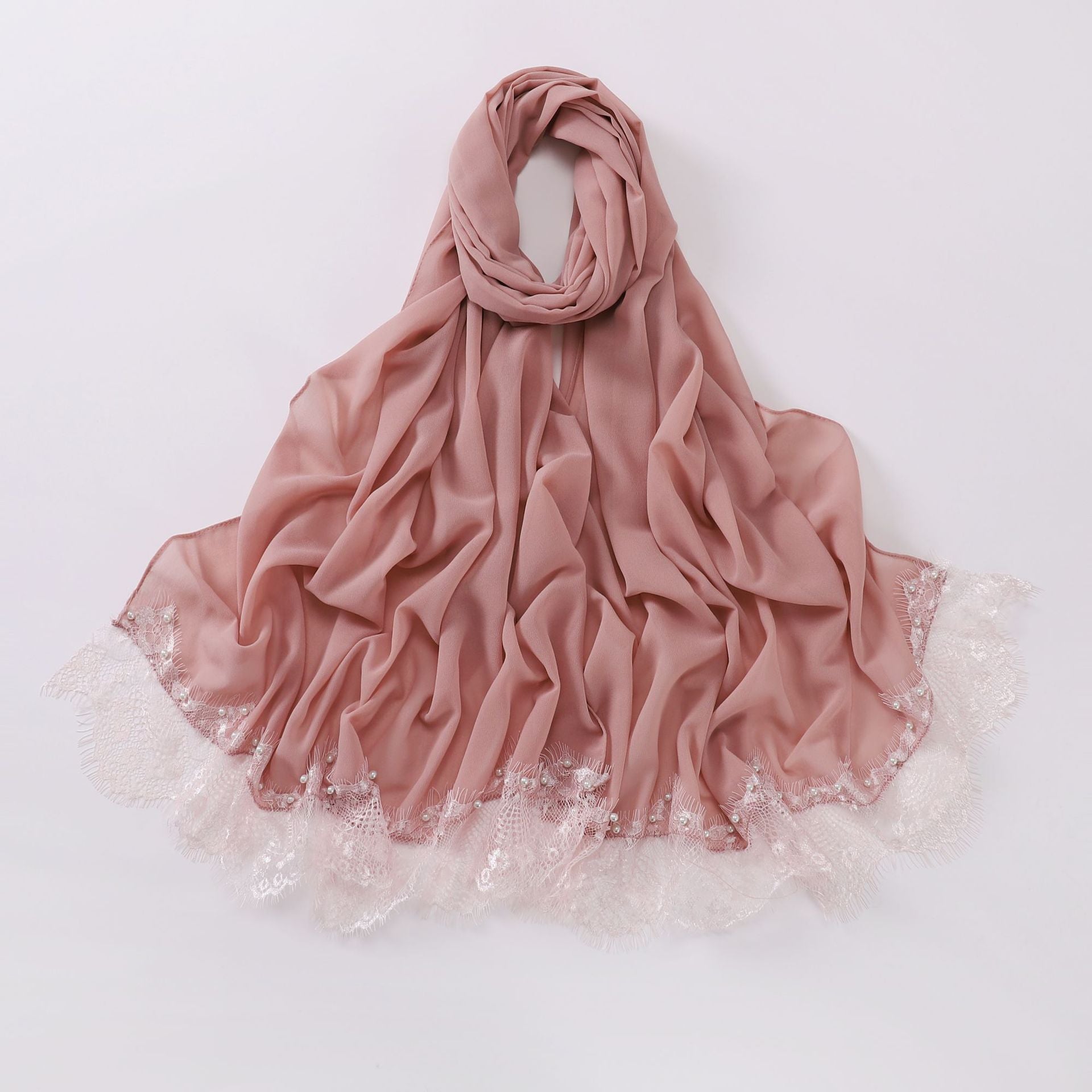 New Chiffon Two Eyelashes Lace Bead Scarf Yarn Middle East and Africa Headscarf