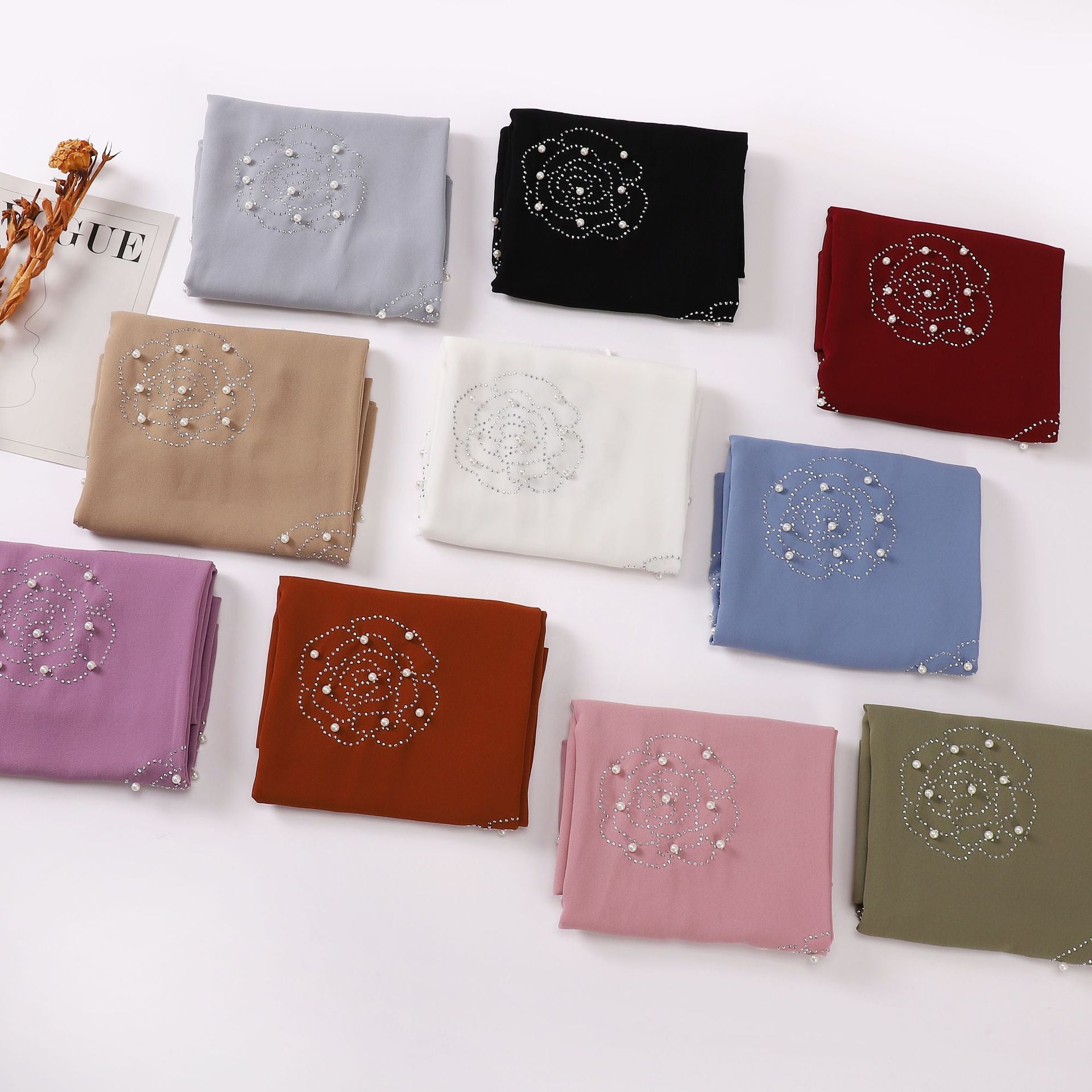 New big rose hot diamond beads pearl chiffon long scarf Middle East and Africa headscarf