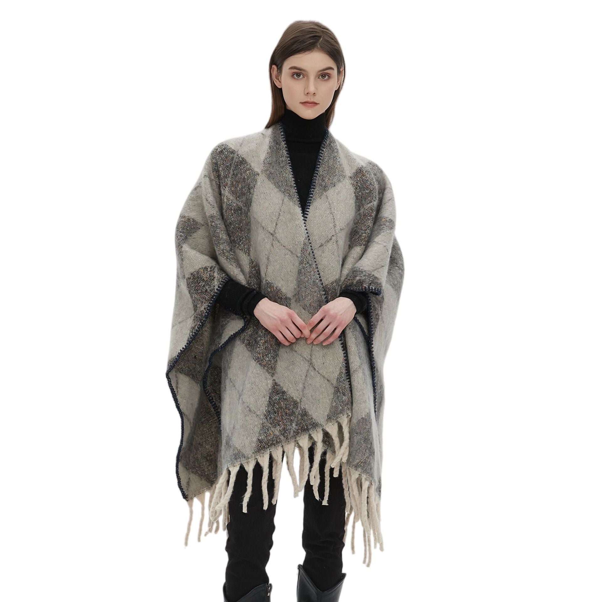 Shawl 2025 new European and American autumn and winter circle yarn imitation mohair thickened jacquard shawl