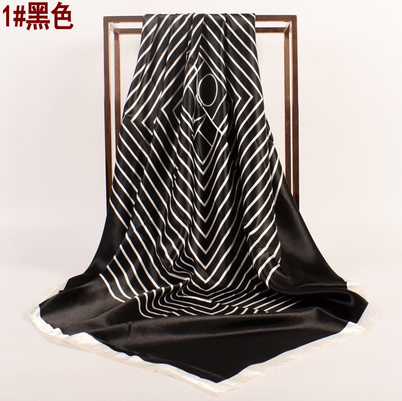 New simple striped satin 90cm large square scarf women's silk scarf scarf headscarf
