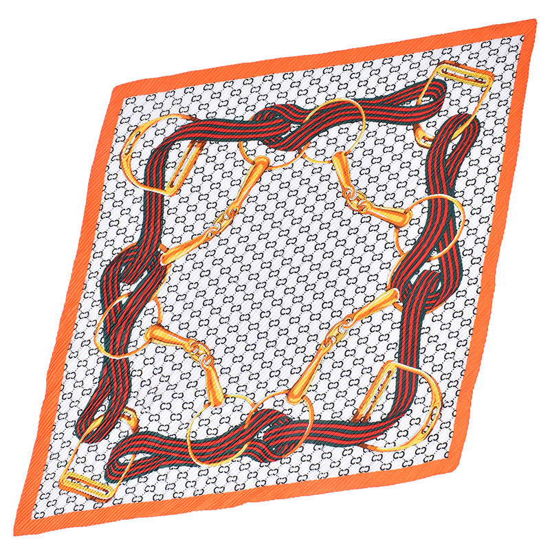 New French chain ring pattern printed pleated 90-color large square towel, head towel simulation silk