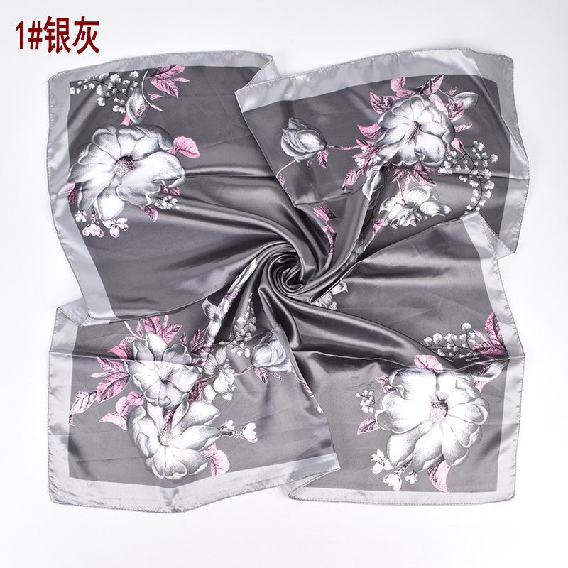 New Fashion Retro Floral Pattern Printing 90 * 90 Satin Large Square Scarf Silk Scarf