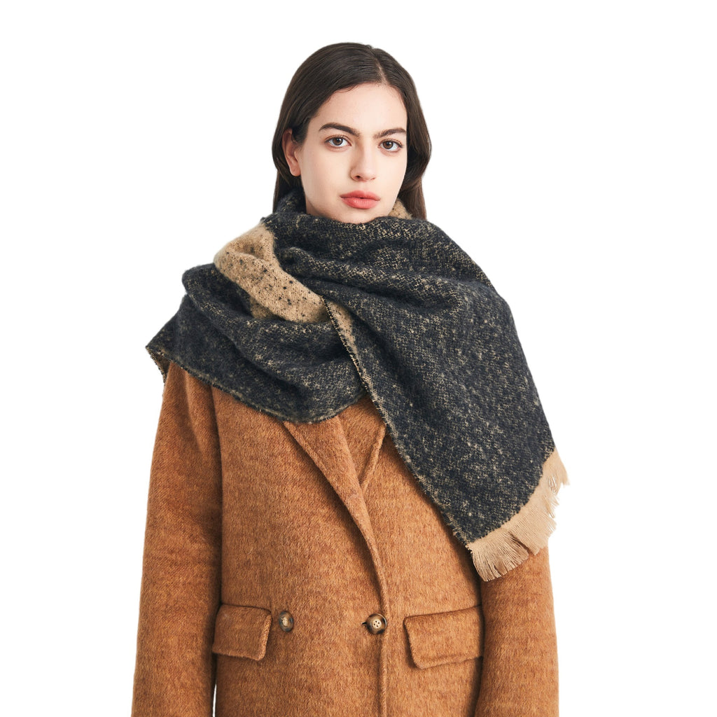 Europe, America, autumn and winter new circle sand jacquard color matching fringed scarf women's thickened shawl