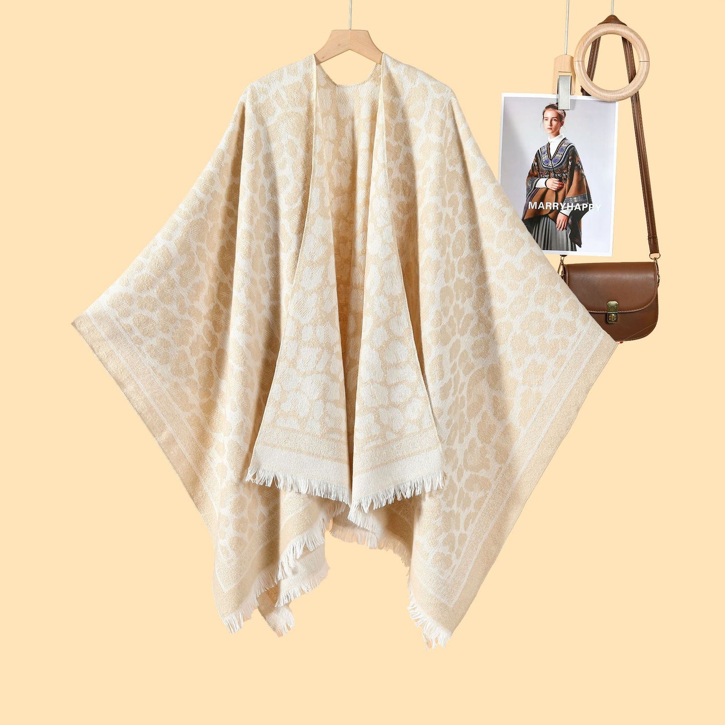 European and American classic leopard print shawl women's double-sided can wear out jacquard warm and cold cardigan