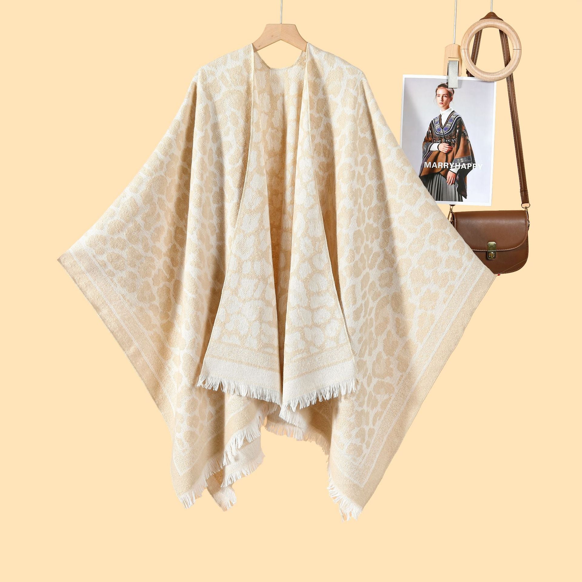 European and American classic leopard print shawl women's double-sided can wear out jacquard warm and cold cardigan