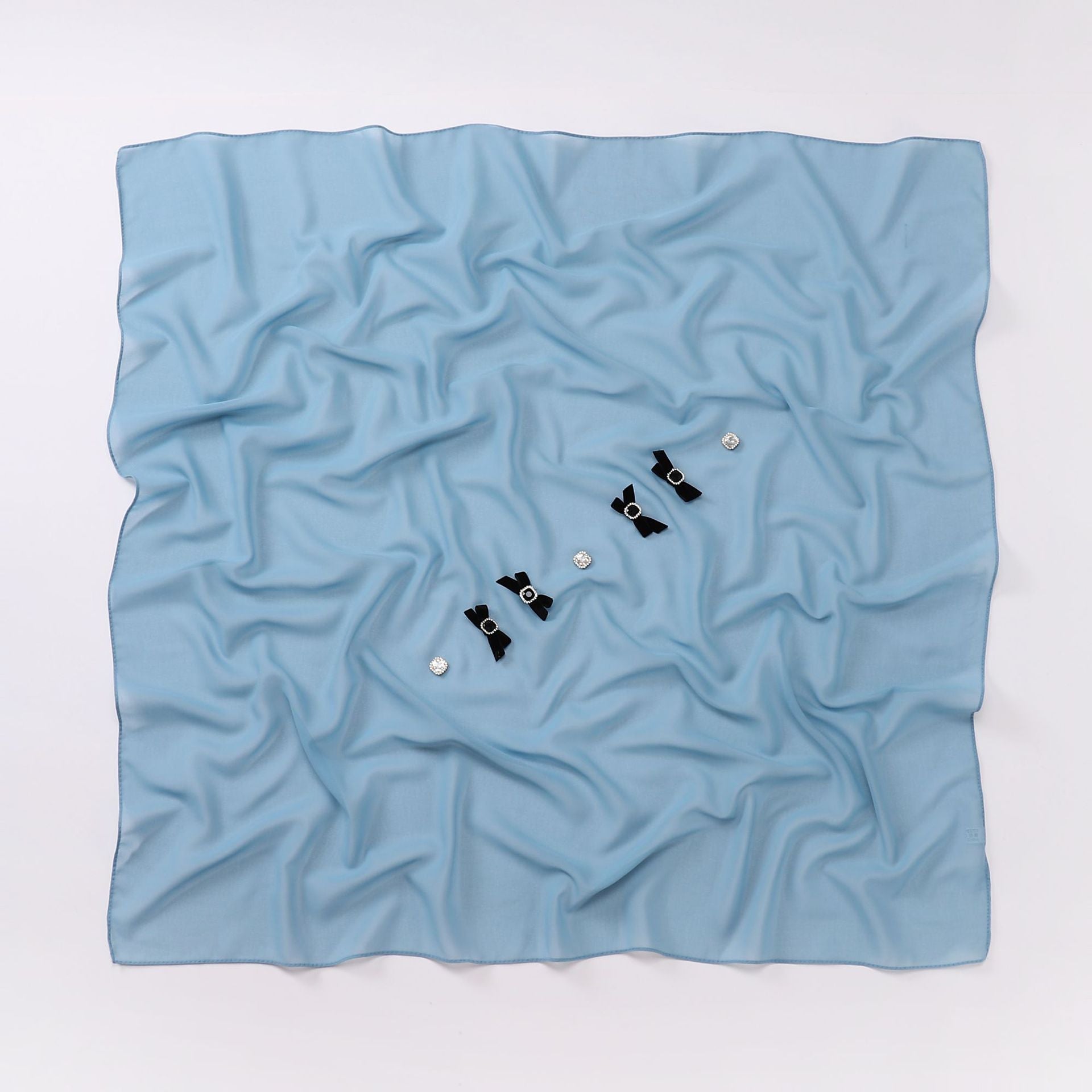 Bow rhinestone pearl chiffon square scarf yarn sweet headscarf convenient cover