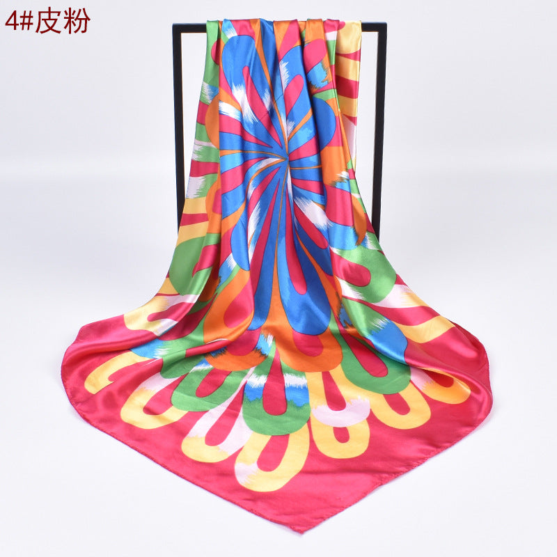 Autumn new fashionable and elegant flower satin large square scarf silk scarf fashion imitation silk scarf