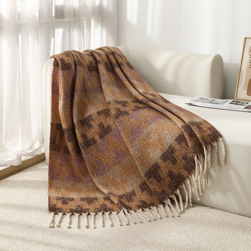 Blanket 2025 new European and American autumn and winter circle yarn imitation mohair thickened jacquard Great Wall shawl