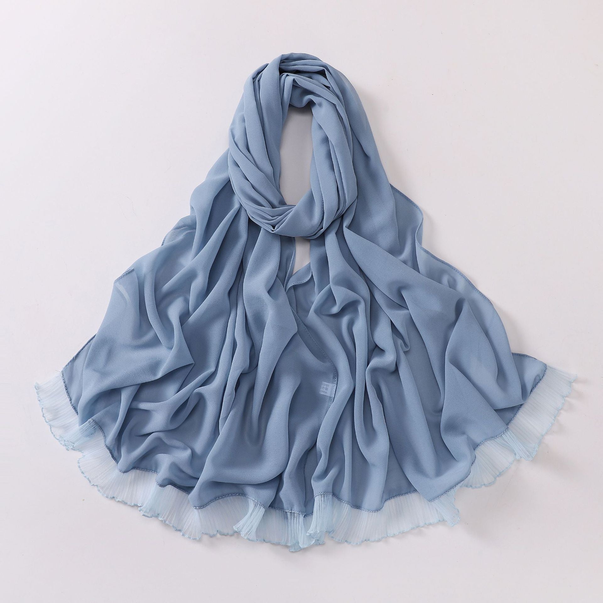 wrinkled lace pearl chiffon headscarf shawls comfortable solid color hijab