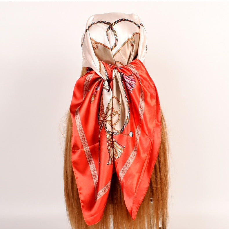 New fashionable and elegant knot pattern printing 90-color square scarf, headscarf, scarf, silk scarf.