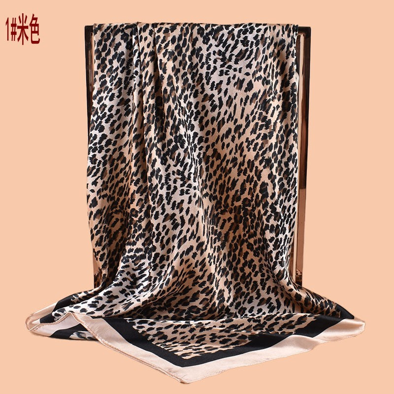 New 90 satin classic gradual change color leopard print printed square scarf with sunscreen bag head silk scarf decorative scarf