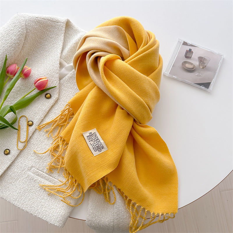 Autumn and winter new double-sided imitation cashmere scarf women's solid color long shawl scarf
