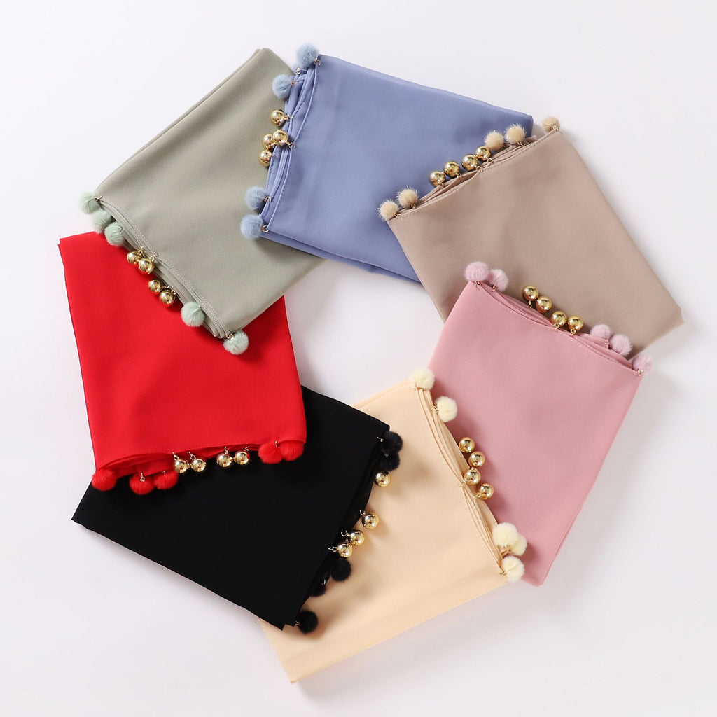 New pearl chiffon hanging hairball jewelry scarf Malaysian headscarf Middle East Africa hijab
