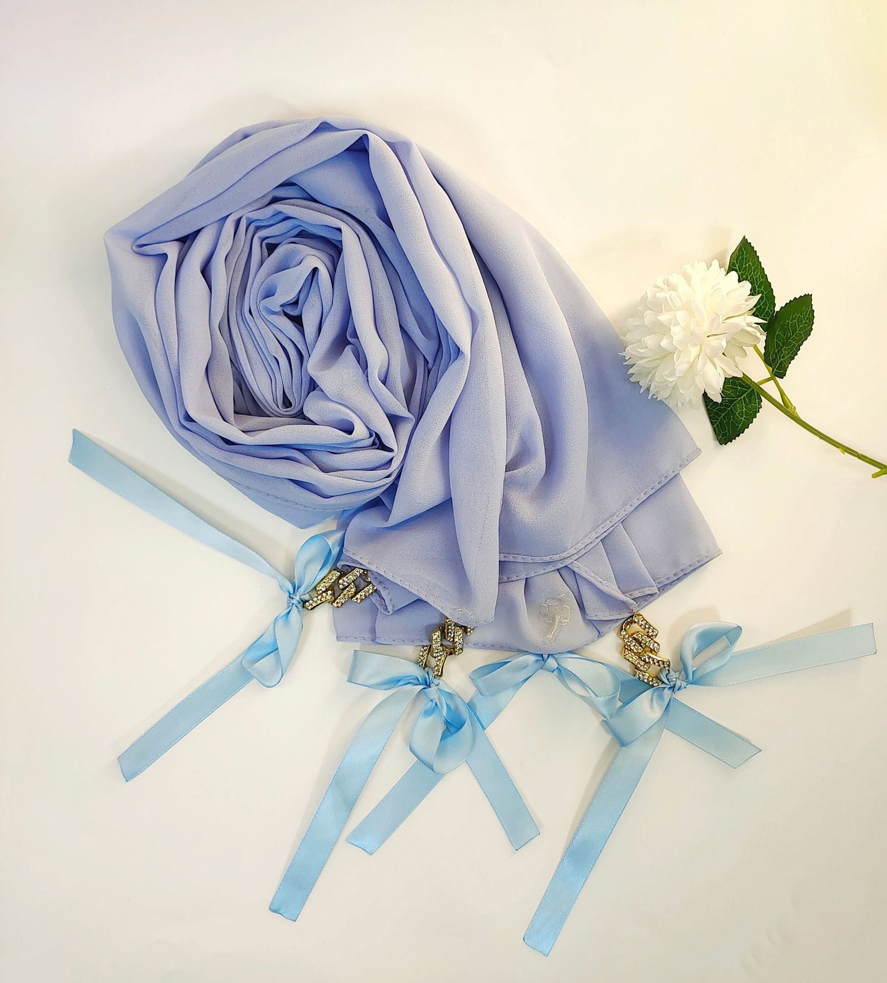 New ins fashion monochrome pearl chiffon diamond jewelry bow tassel  bag headscarf hijab