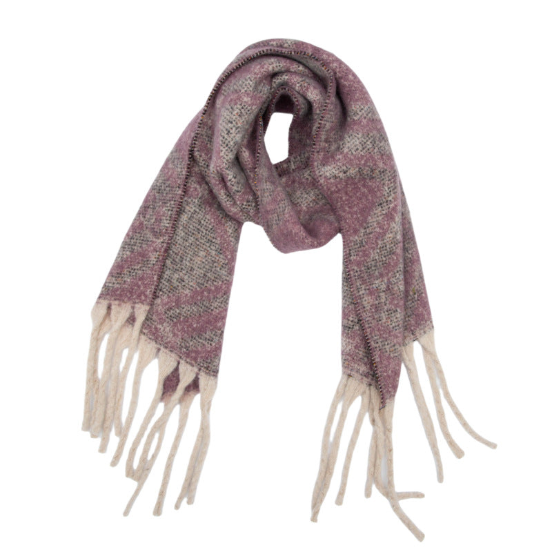 New European, American autumn and winter circle yarn imitation mohair large plaid jacquard scarf