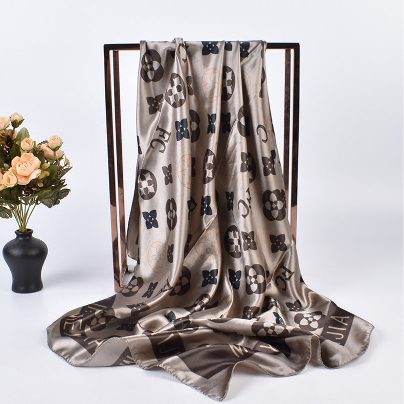 New stylish and elegant round letter edge pattern printing 90 satin large square towel headscarf