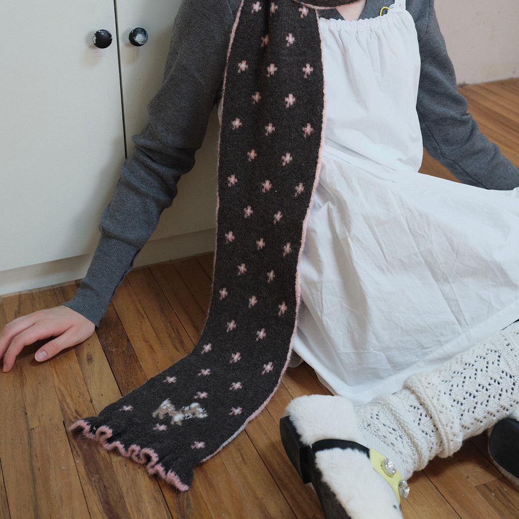 Korean designer wool-blend cartoon deer jacquard knitted scarf women's winter girly lace scarf