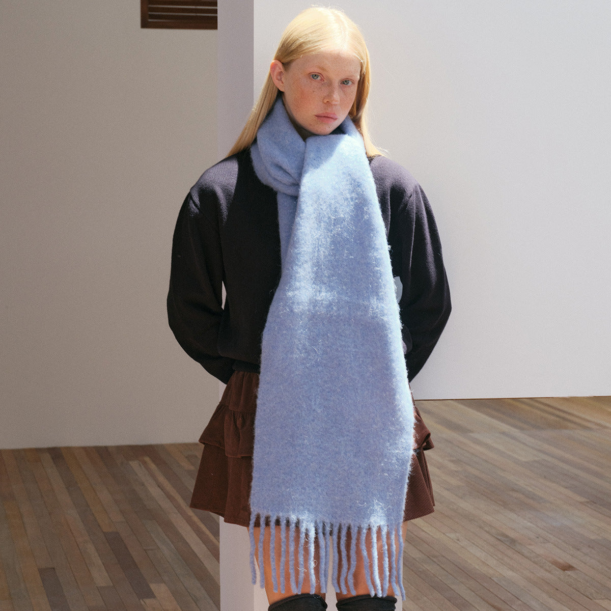 Advanced custom-spun alpaca wool-blend Alpaca scarf women's winter solid color atmosphere Korean soft scarf