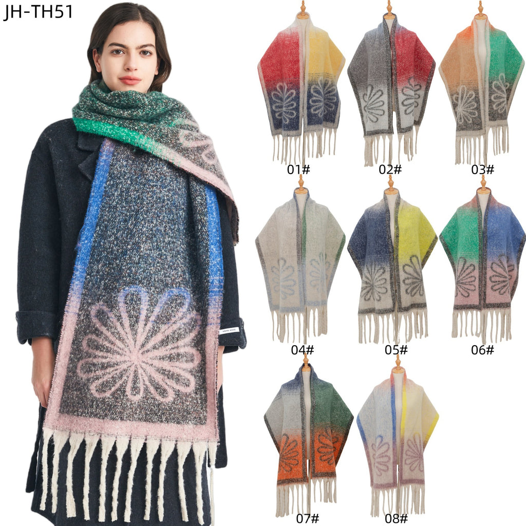 European, American autumn and winter new loop yarn imitation mohair jacquard small flower scarf