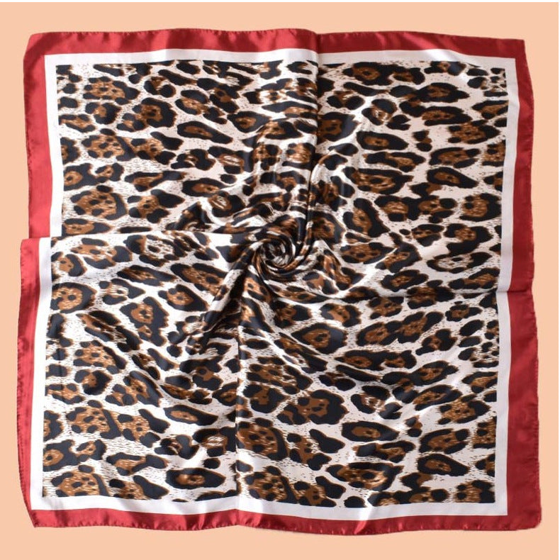 2025 new 90-satin fashion leopard print versatile printed square scarf with sunscreen, bag head silk scarf decoration, scarf